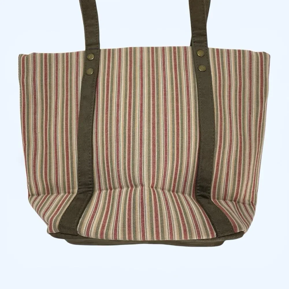 Vintage Longaberger Homestead Purse Maroon/Green Striped Mini Tote Bag